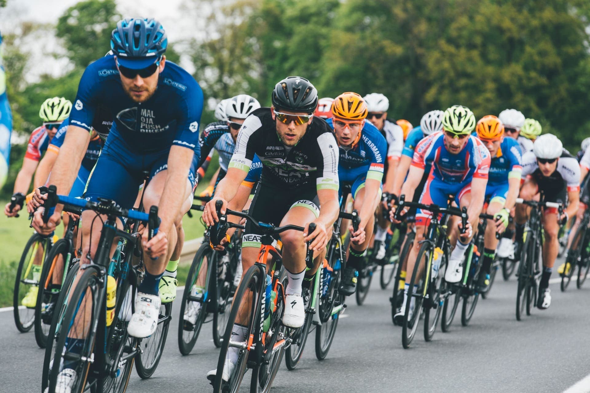 A pack of cyclists during a major sporting event